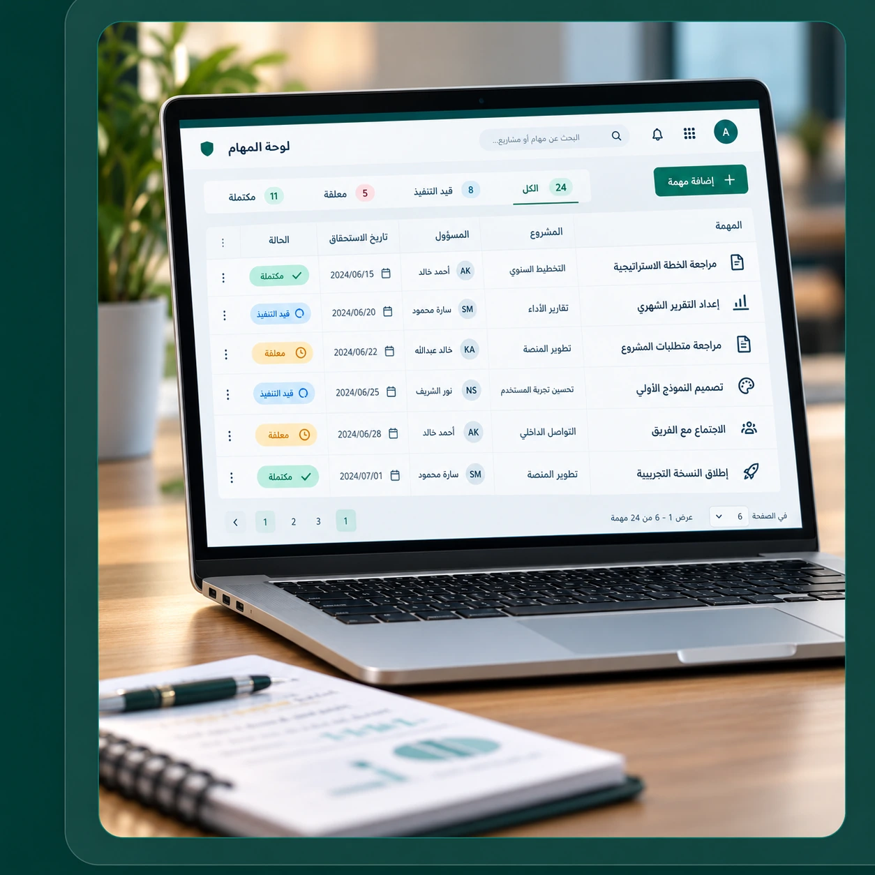 لوحة لإدارة المهام ومتابعة التنفيذ